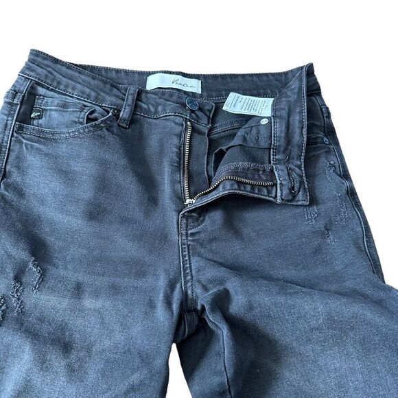 KanCan Black Denim Frayed Asymmetrical Hem Jeans in Charcoal Size 27 - Picture 10 of 16